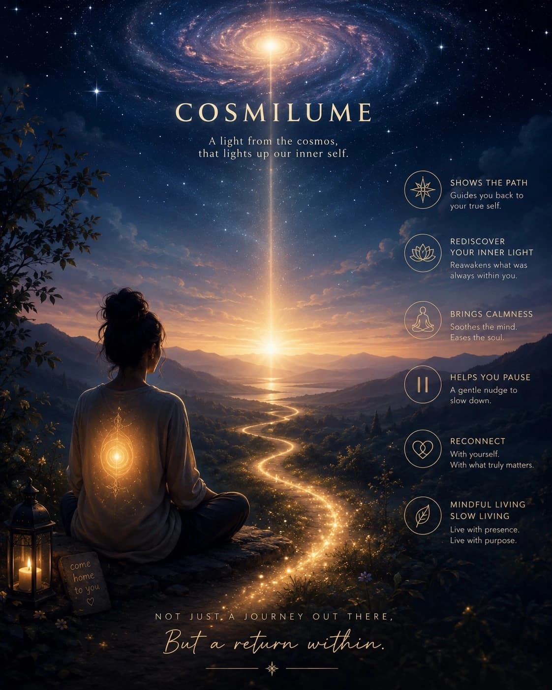 Lume of the Cosmos - Glowing golden wellness aesthetic